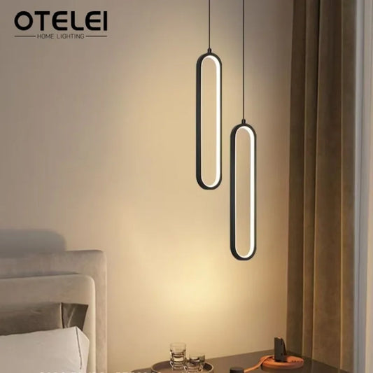 Modern LED Pendant Light Gold Black Minimalist Elliptical Pendant Lamp Living Room Dining Room Shop Bar Lighting Decoration - GlowMart