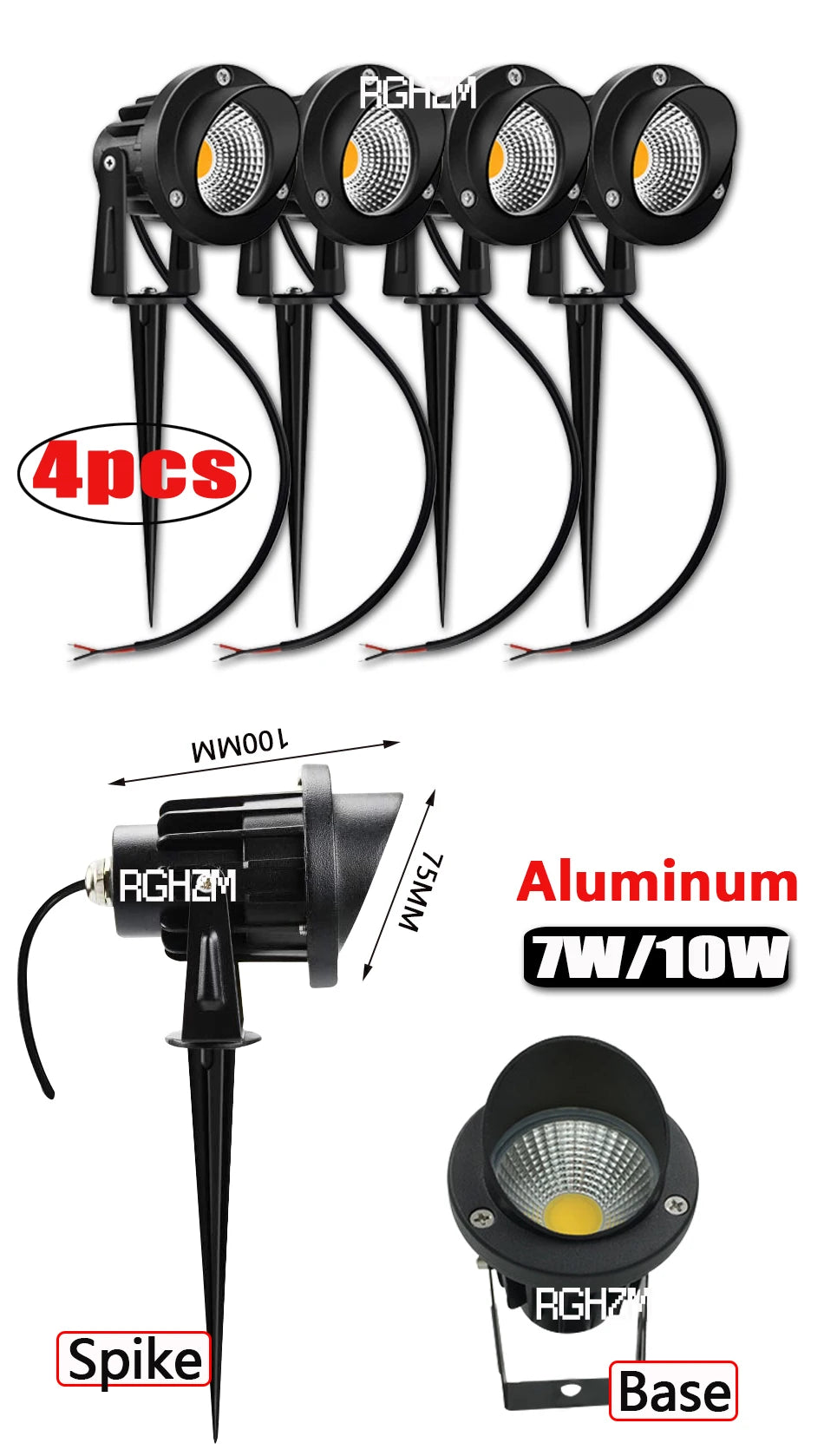 4pcs LED COB Garden Lights 3W 5W 7W 10W Outdoor Spike Lawn Lamp Street Waterproof Landscape Lighting DC12V Spotlights AC110V220V - GlowMart