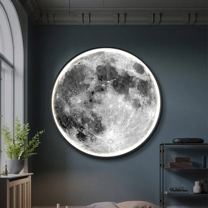 Light Luxury Modern Style Gray Moon Circular Porch Led Decoration Painting Luminous Light Painting Light Corridor End Mural - GlowMart