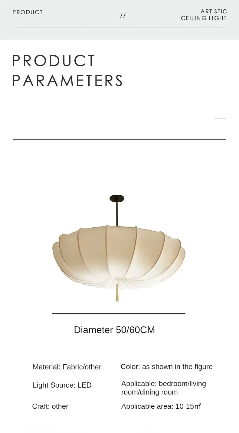 Artistic Fabric Pendant Light French Cream Style Bedroom Pendant Lamp Living Room Dining Room Decorative Lighting Fixtures - GlowMart