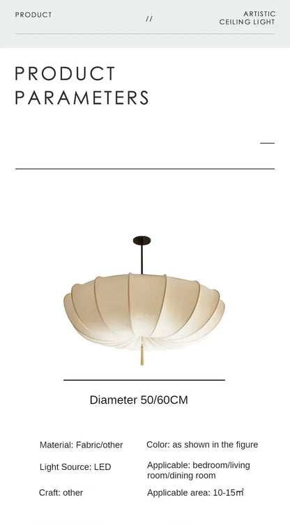 Artistic Fabric Pendant Light French Cream Style Bedroom Pendant Lamp Living Room Dining Room Decorative Lighting Fixtures - GlowMart
