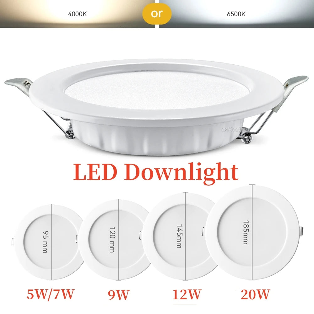 LED Downlight Recessed Ceiling Lamp 7W 9W 12W 20W AC220V Cold White LED Spotlight for Living Room Corridor Bathroom Kitchen - GlowMart