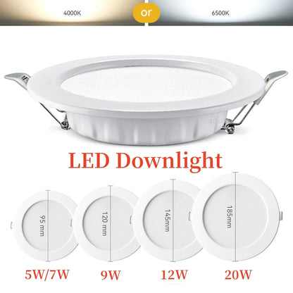 LED Downlight Recessed Ceiling Lamp 7W 9W 12W 20W AC220V Cold White LED Spotlight for Living Room Corridor Bathroom Kitchen - GlowMart
