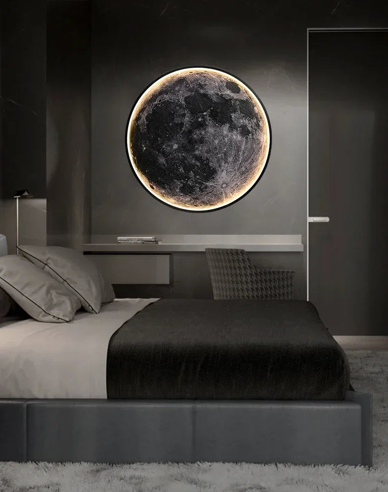 Light Luxury Modern Style Gray Moon Circular Porch Led Decoration Painting Luminous Light Painting Light Corridor End Mural - GlowMart