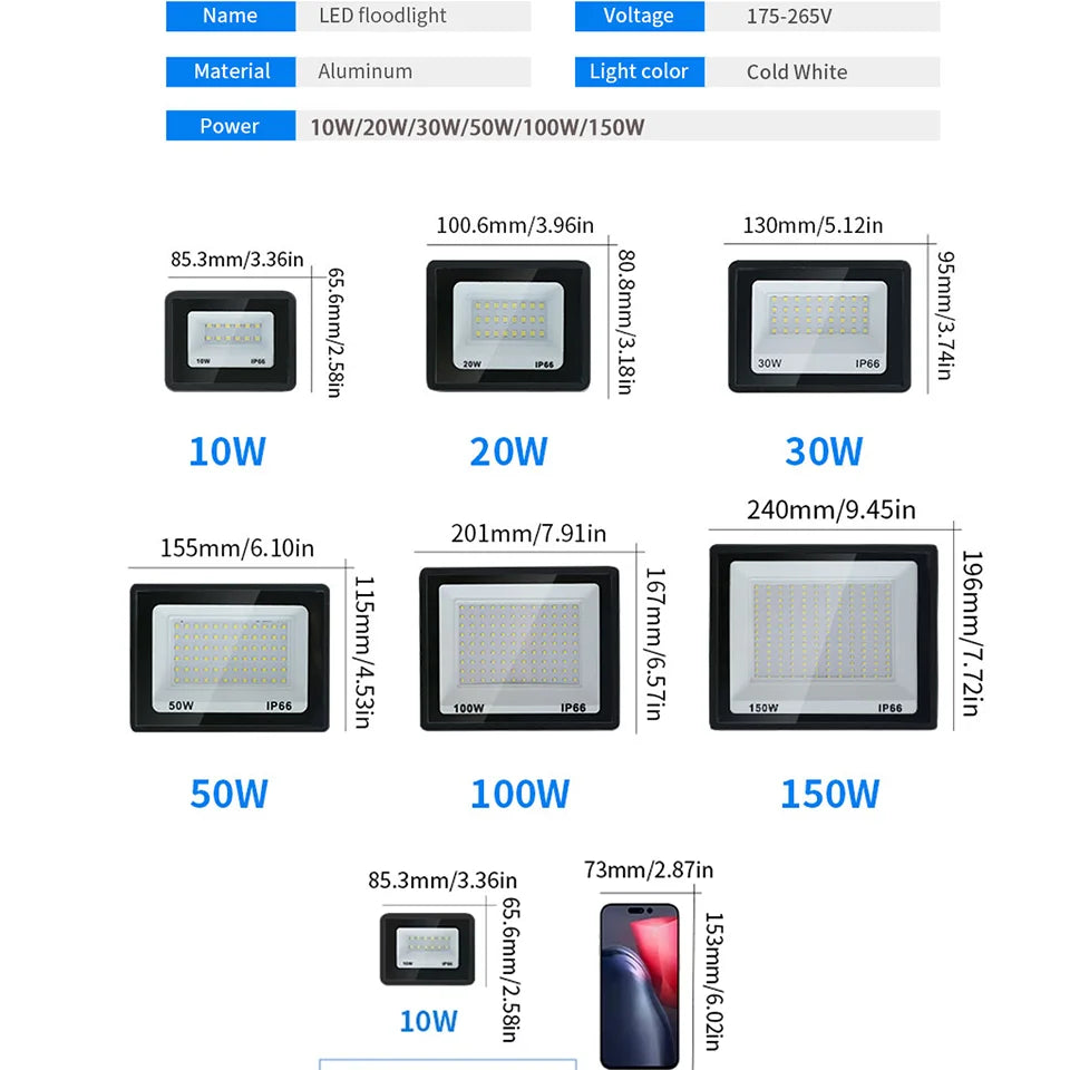 LED Flood Light 10W 20W 30W 50W 100W AC 220V LED Floodlight IP66 Waterproof Reflector Spotlight Street Light Outdoor Garden Lamp - GlowMart