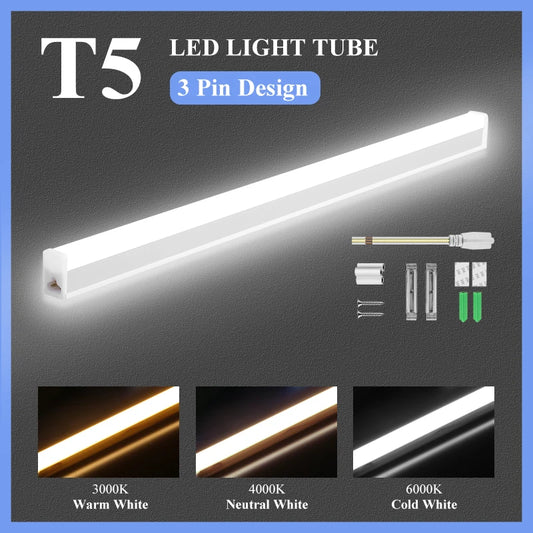 T5 LED Light Tube 0.3m 0.6m 0.9m 1m 1.2m LED Lamp Tube 220V Bright Fluorescent Tube  For Study Table Lamp Home Cabinet Lighting - GlowMart