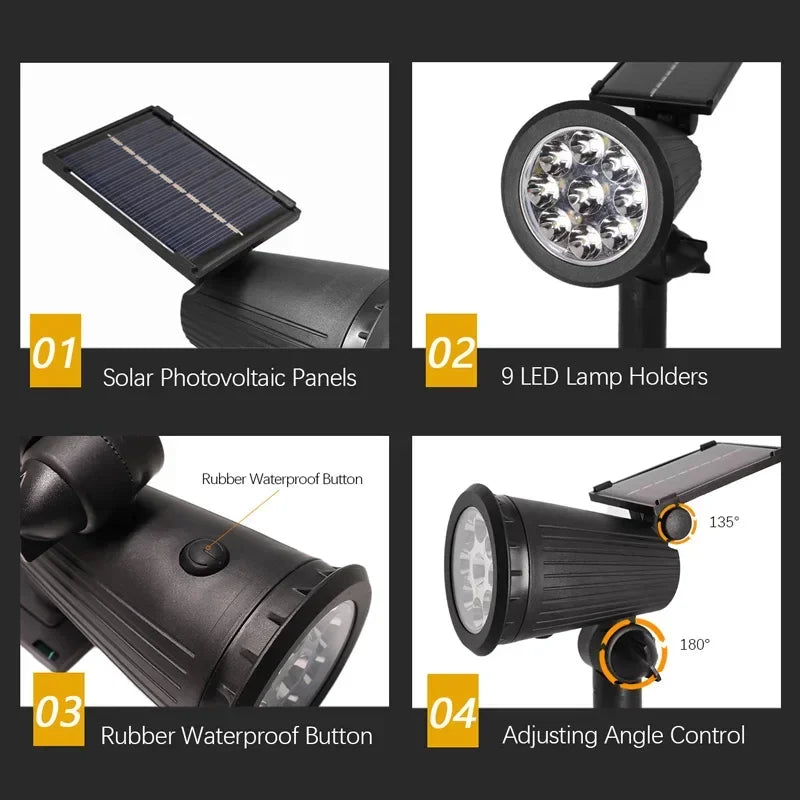9 Led Solar Spot Lights Outdoor Rgb Solar Landscape Lights Ip65 Waterproof Brightness Adjustable For Garden Yard Palm Trees - GlowMart