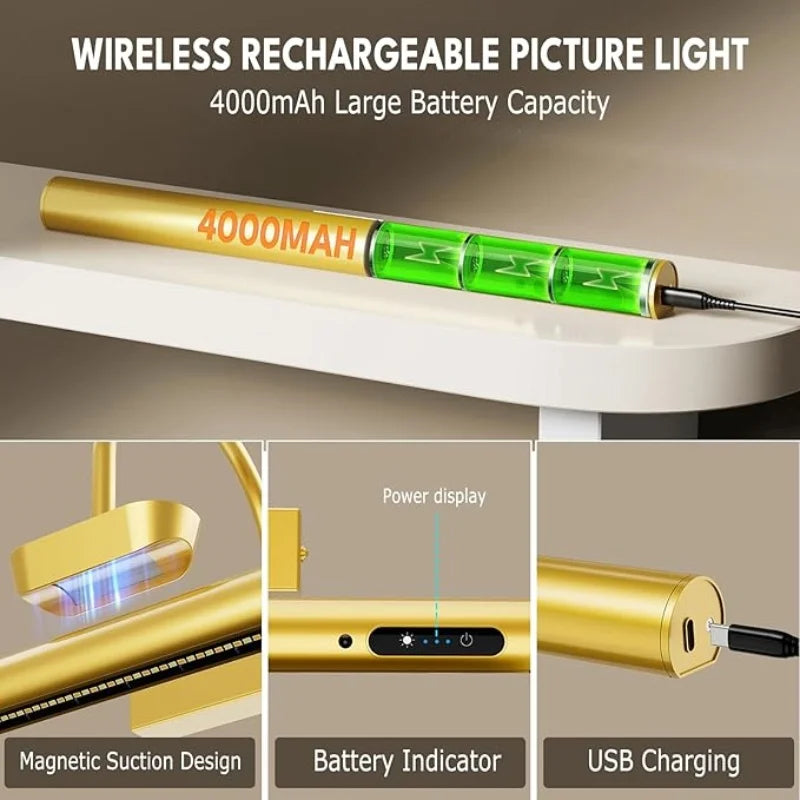 4000mAh Painting Picture Light Portrait With Remote Living Room Wireless Wall Lamp Art Display Rechargeable Battery Operated