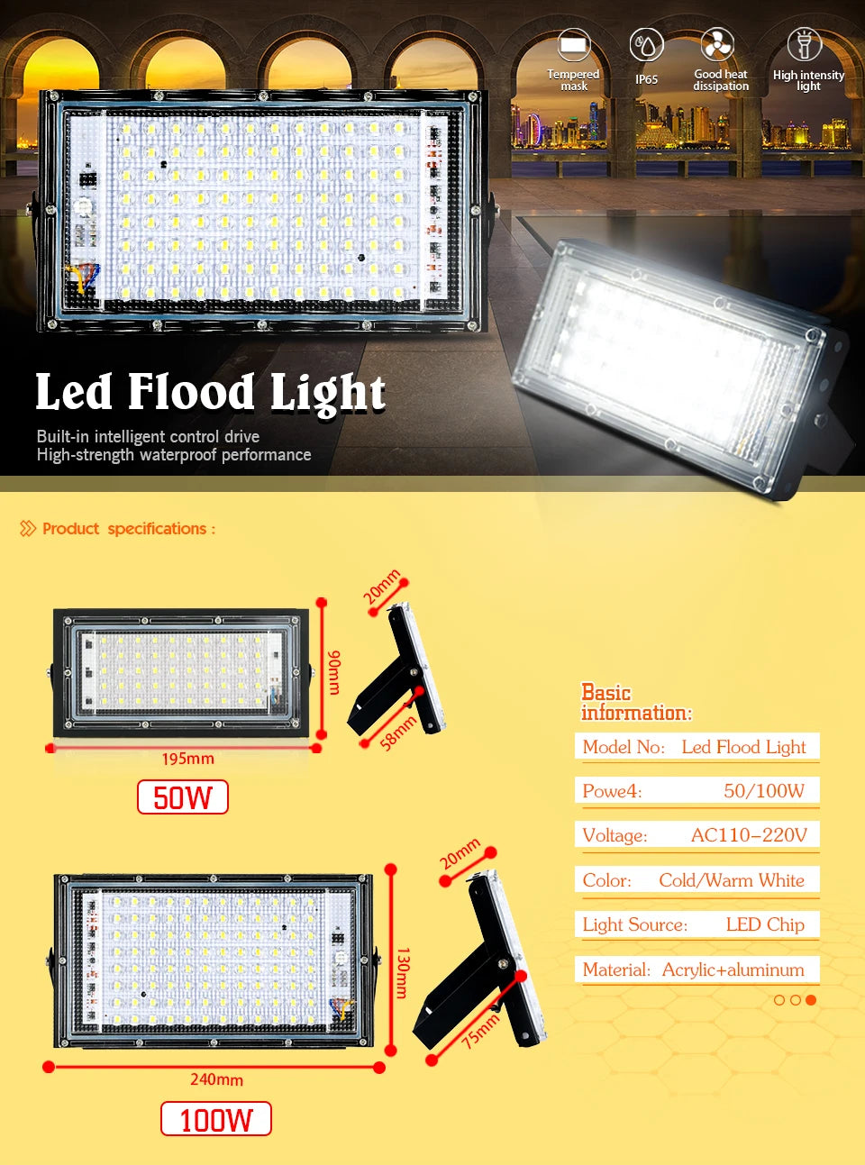 50W 100W Led Flood Light IP65 Waterproof AC 110V 220V Outdoor Floodlight Spotlight LED Reflector Street Lamp Wall Flood Lights - GlowMart