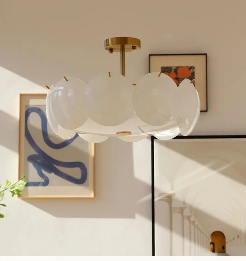 Glass Ceiling Light  Modern Minimalist Cream White Ceiling Chandeliers Living Room Dining Room Bedroom Light Home Decor E14