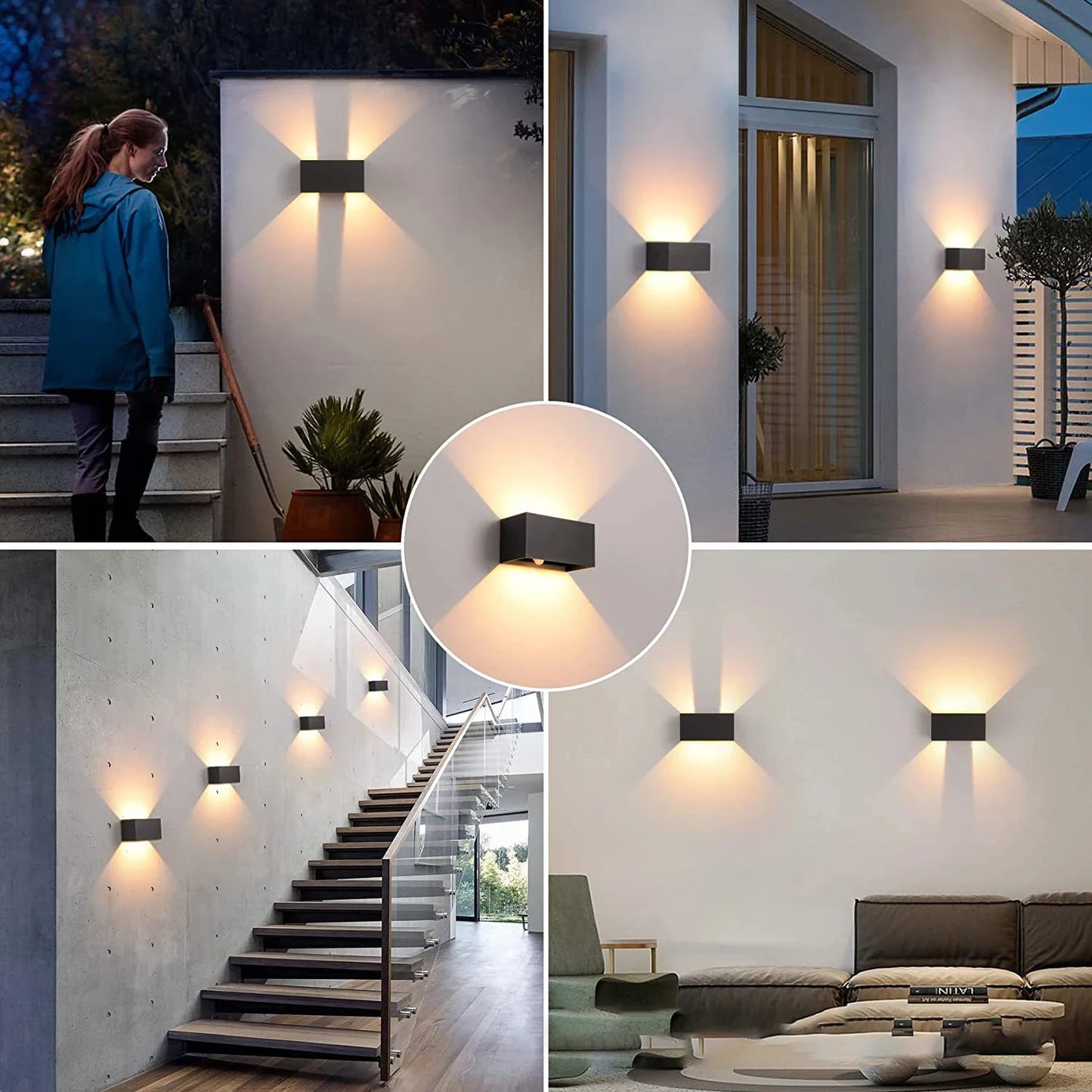 LED Outdoor Wall Lamps 24W LED Motion Sensor Black/White IP65 Waterproof Indoor Outdoor Lighting Adjustable Wall Light