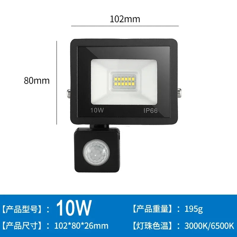 LED Floodlights 100W 50W 30W 20W 10W PIR Motion Sensor IP66 Waterproof LED 220V Hanging Exterior Outdoor Wall Lamp Spotlight - GlowMart