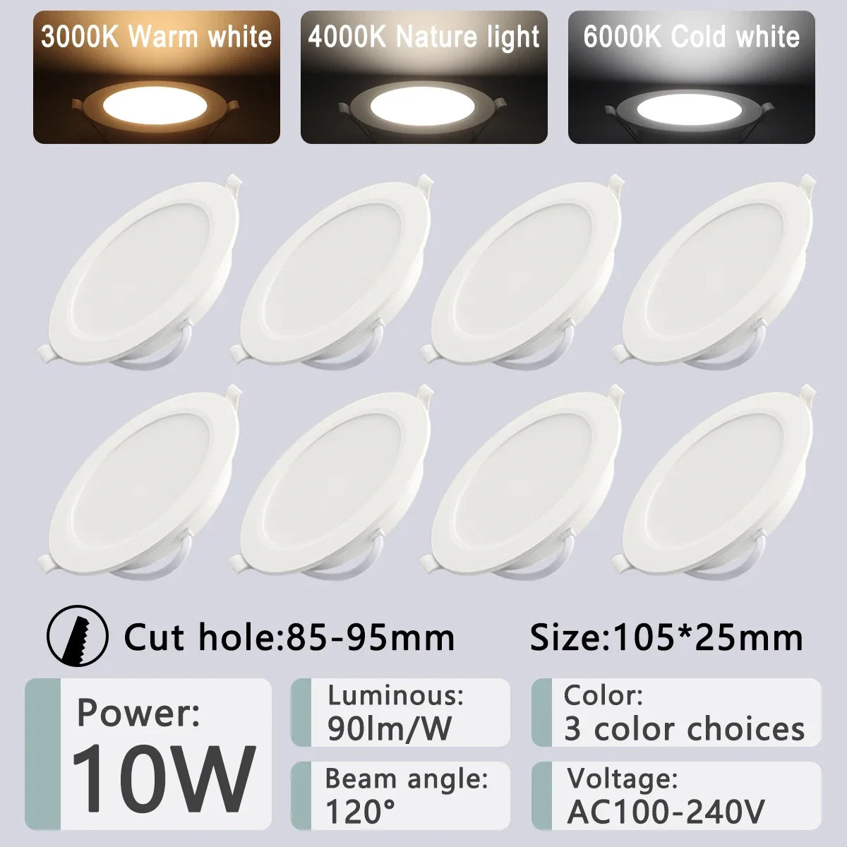 8 Pack Recessed Led Downlight 3 4 5 6 8 Inch 3000K 4000K 6000K Round Led Panel Light 110V 220V 230V for Home Indoor Lighting - GlowMart