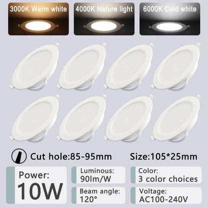 8 Pack Recessed Led Downlight 3 4 5 6 8 Inch 3000K 4000K 6000K Round Led Panel Light 110V 220V 230V for Home Indoor Lighting - GlowMart