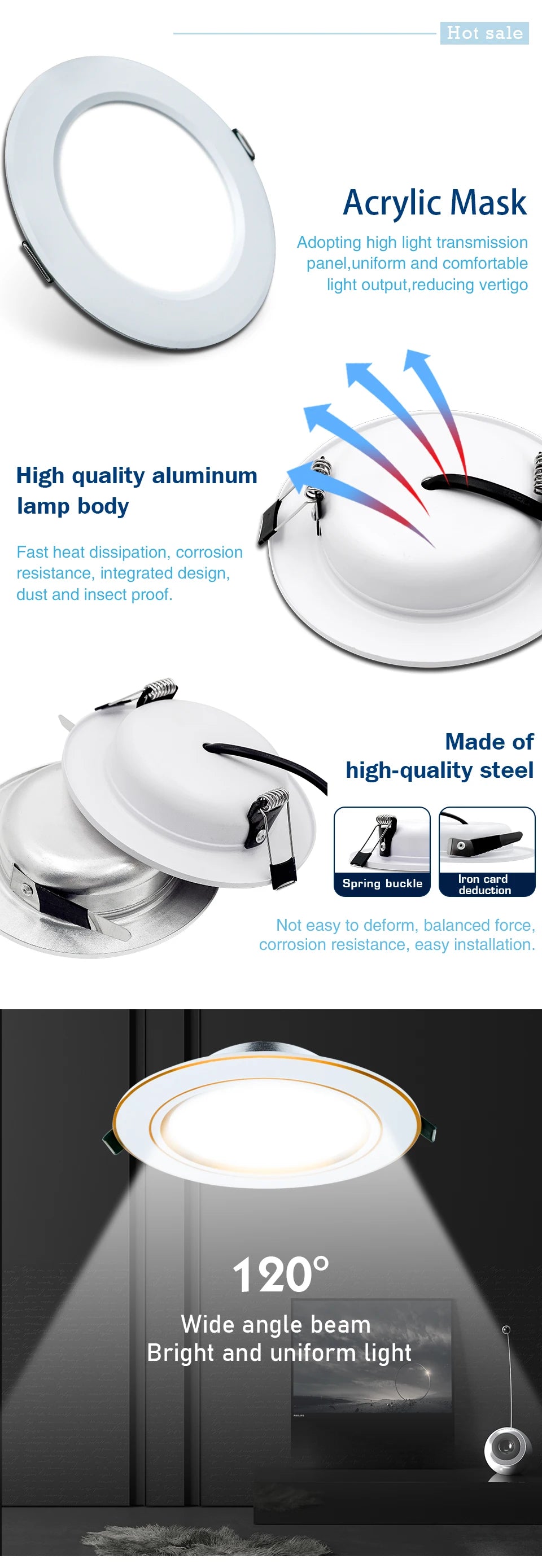 Led Downlight Recessed Round Ceiling Lamps DC 12V 24V AC110V 220V 5W 9W 12W 15W 18W Spotlight For Home Decor Living Room - GlowMart