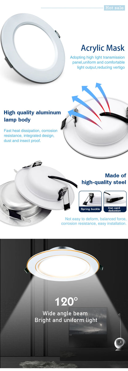 Led Downlight Recessed Round Ceiling Lamps DC 12V 24V AC110V 220V 5W 9W 12W 15W 18W Spotlight For Home Decor Living Room - GlowMart