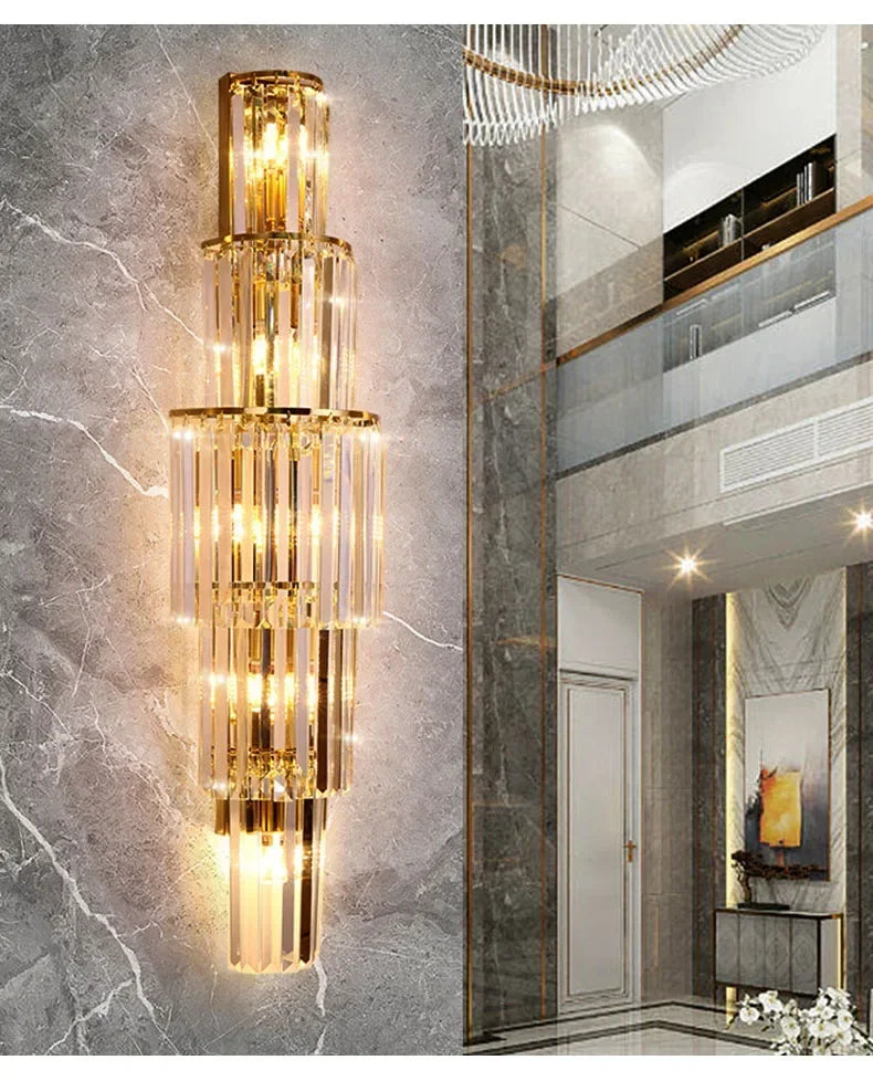 Luxury Hotel Lobby Large Big Crystal Wall Lamp for Club Hall Villa Living Room Office Banquet  Indoor Lighting Fixtures Decor - GlowMart