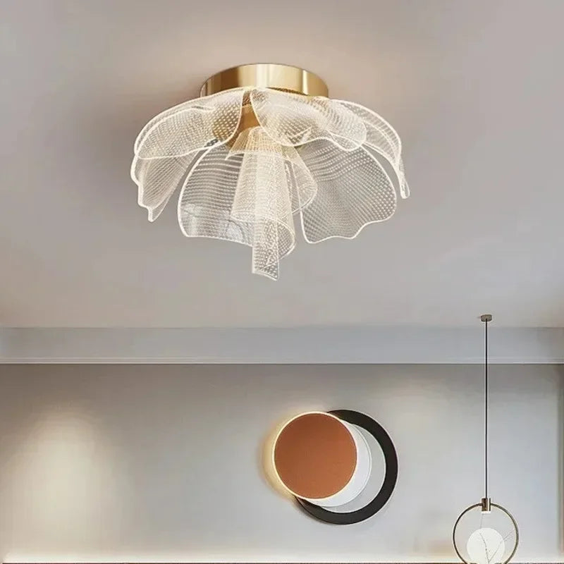 Simple Luxurious LED Ceiling Light Flower Design Acrylic Lamp Study Bedroom Entrance Hallway Light Interior Gold Luxury Lighting