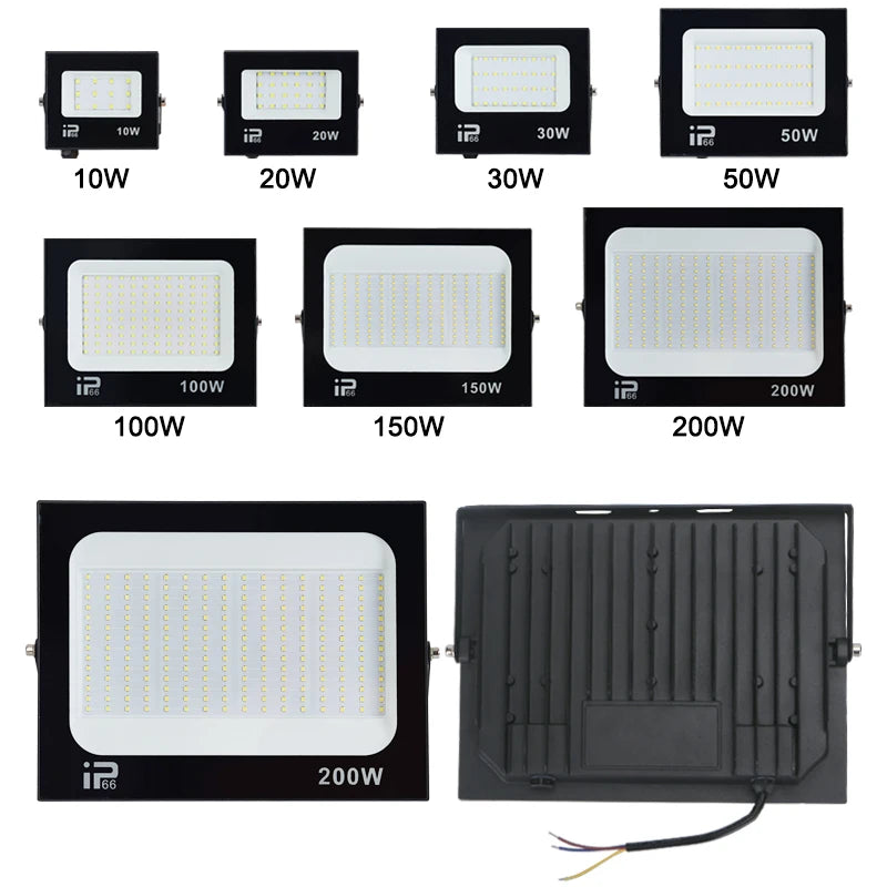 LED Flood Light Spotlight 100W 150W 200W IP66 Waterproof Outdoor Lighting 6500K Garage Gym Street Gate Wall Floodlights AC220V - GlowMart