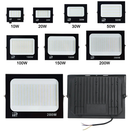 LED Flood Light Spotlight 100W 150W 200W IP66 Waterproof Outdoor Lighting 6500K Garage Gym Street Gate Wall Floodlights AC220V - GlowMart
