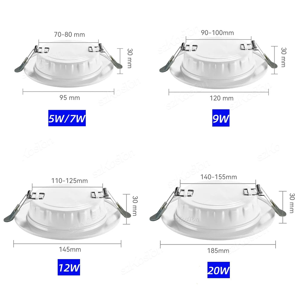 10pcs/Lot LED Downlight 5W 7W 9W 12W 20W 220V Recessed Ceiling Lamp  Round LED Panel Down Lights Spotlight Lighting - GlowMart