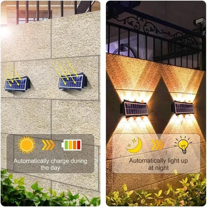 4/6/8LED Solar Wall Spotlight Outdoor Upper And Lower Lighting Solar Powered Waterproof Streetlight for Balcony Courtyard Garden - GlowMart