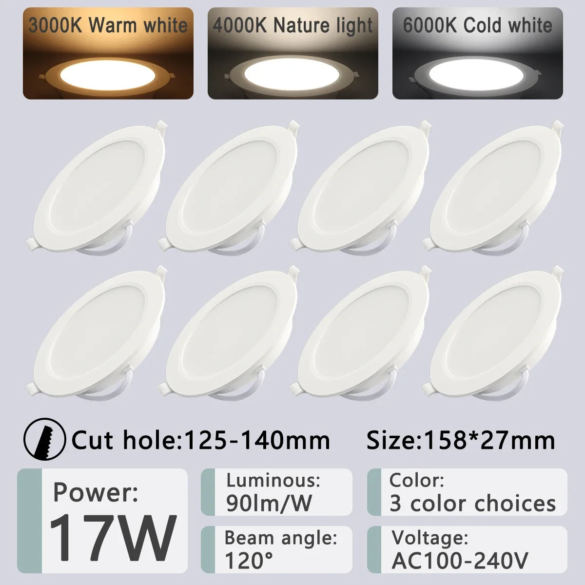 8 Pack Recessed Led Downlight 3 4 5 6 8 Inch 3000K 4000K 6000K Round Led Panel Light 110V 220V 230V for Home Indoor Lighting - GlowMart