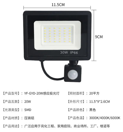 LED Floodlights 100W 50W 30W 20W 10W PIR Motion Sensor IP66 Waterproof LED 220V Hanging Exterior Outdoor Wall Lamp Spotlight - GlowMart
