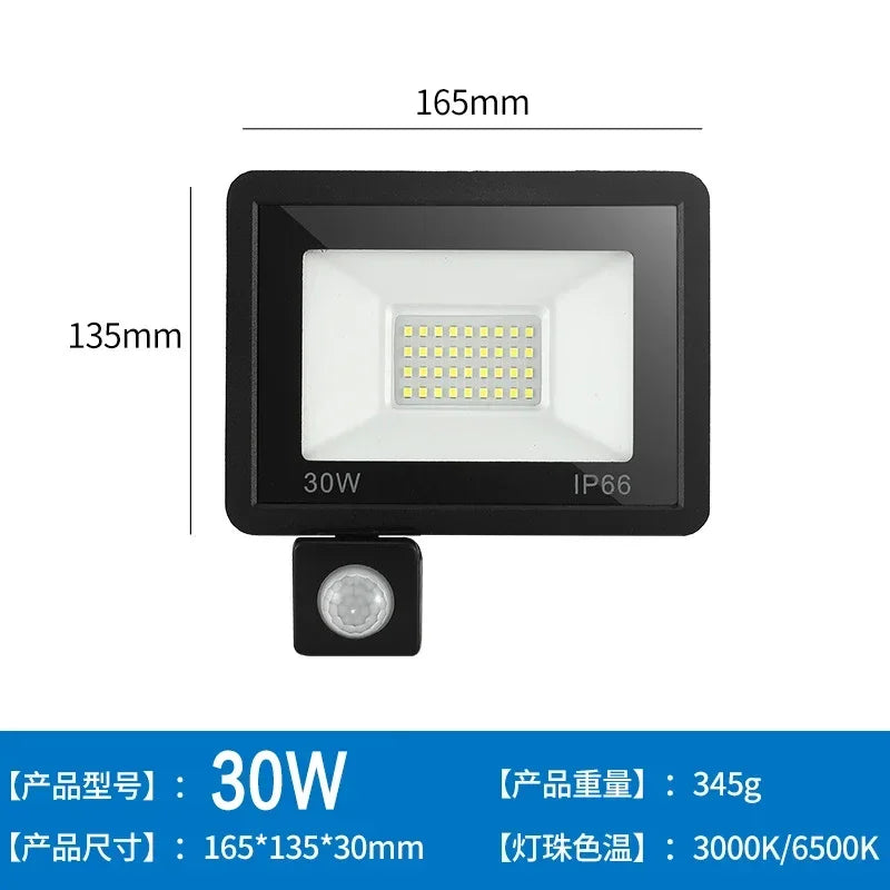 LED Floodlights 100W 50W 30W 20W 10W PIR Motion Sensor IP66 Waterproof LED 220V Hanging Exterior Outdoor Wall Lamp Spotlight - GlowMart