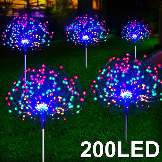Outdoor LED Solar Pathway Lights Waterproof Garden Decor Fireworks Dandelion Lawn Lamp For Patio Balcony Walkway Yard