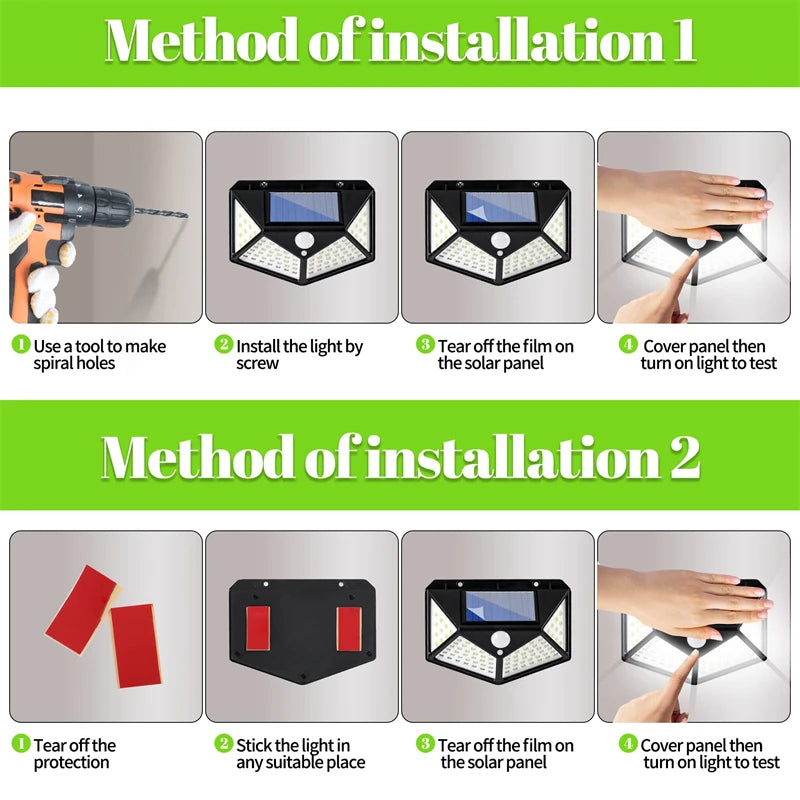 Solar Lights Outdoor 100LED 3 Modes 270° Lighting Angle Motion Sensor Security Lights for Backyard Garden Fence Patio Front Door