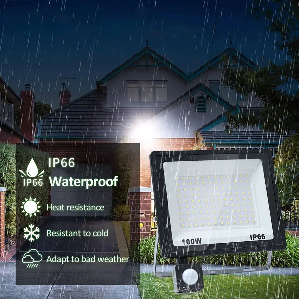 LED Flood Light PIR Motion Sensor 10W 20W 30W 50W 100W 150W 200W 300W AC220V IP66 Waterproof Spotlight Street Floodlight Outdoor - GlowMart