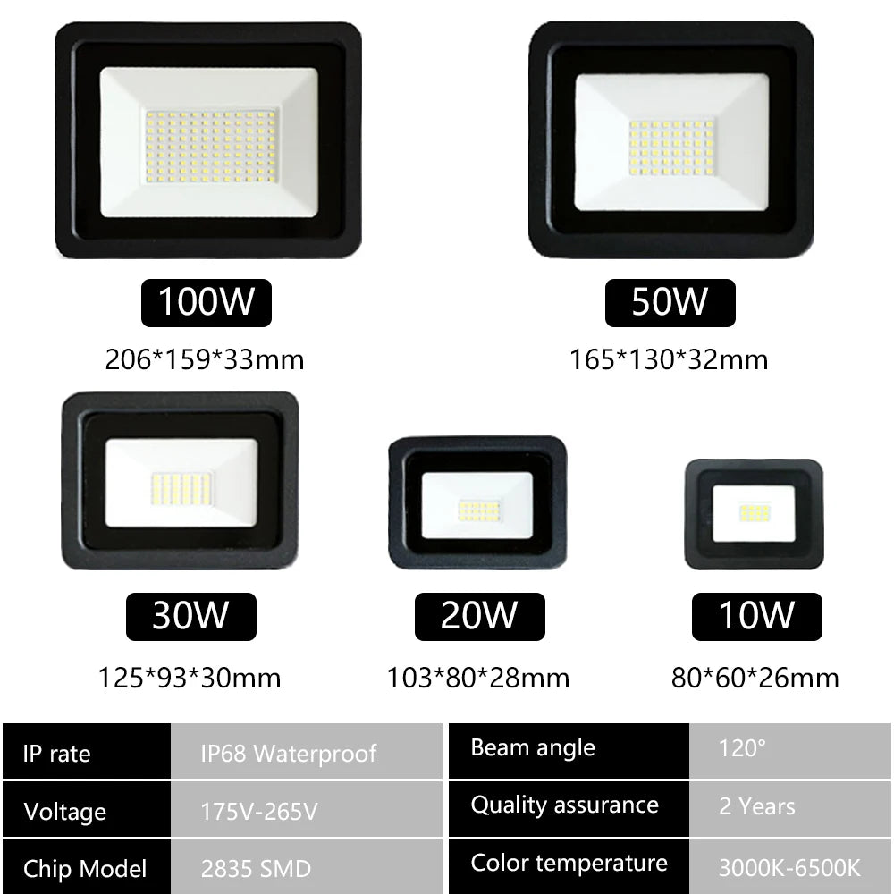 LED Flood Light AC220V 10W 20W 30W 50W 100W IP68 Waterproof Outdoor Garden Projector Lighting Refletor Spotlight Wall Floodlight - GlowMart