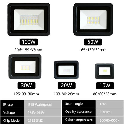 LED Flood Light AC220V 10W 20W 30W 50W 100W IP68 Waterproof Outdoor Garden Projector Lighting Refletor Spotlight Wall Floodlight - GlowMart