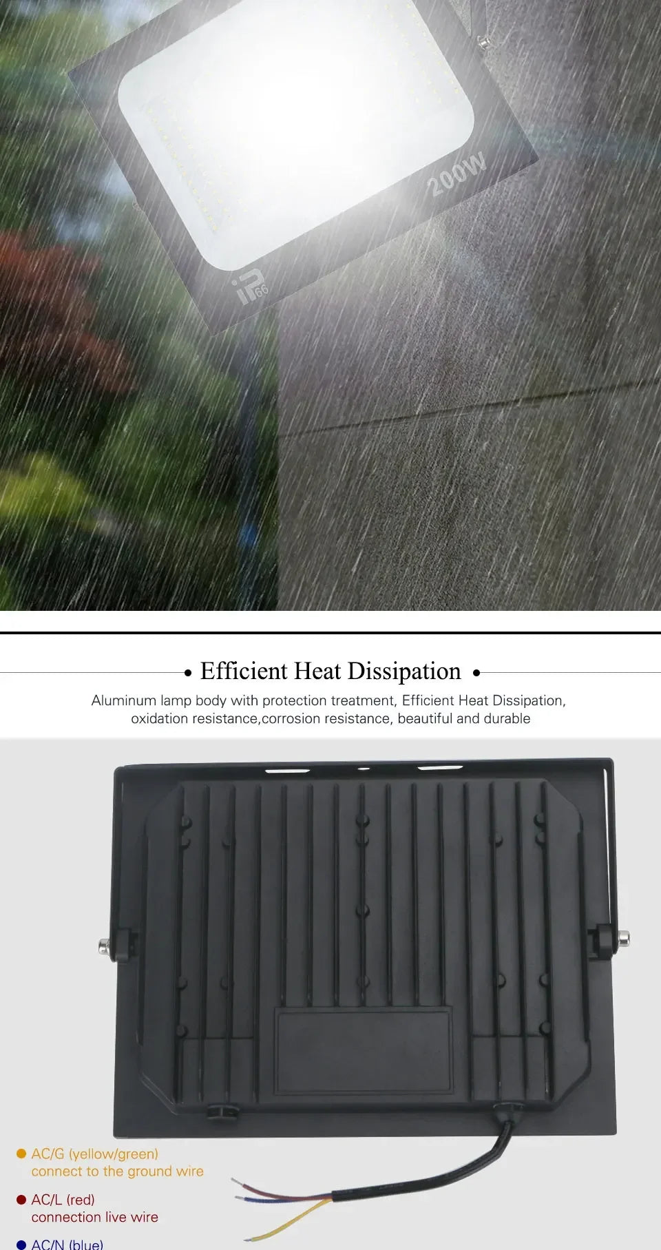 LED Flood Light Spotlight 100W 150W 200W Outdoor Lighting 6500K Waterproof Garage Gym Street Gate Wall Lamps Floodlights AC220V - GlowMart
