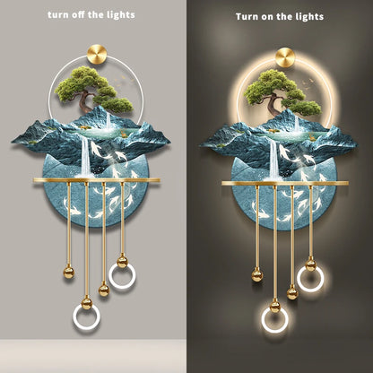 Entrance Decoration Pendant Lamps Luxury Abstract Plant Corridor Hanging Painting TV Background Wall Painting With  Light Lustre - GlowMart