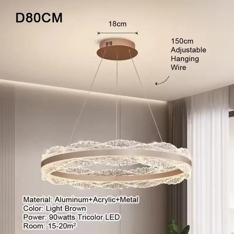 LED Luxury Pendant Light Living Dining Room Bedroom Modern Upscale Acrylic Texture Suspension Lamp Home Decoration - GlowMart