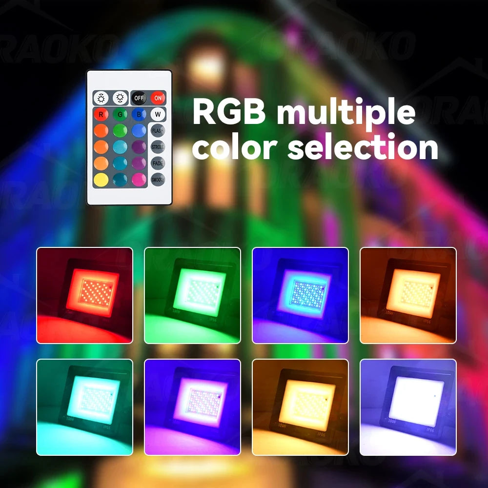 LED Floodlight Outdoor Remote-Controlled RGB Floodlights IP66 Waterproof Wall Spotlight Fountain Landscape Decorative Lights - GlowMart