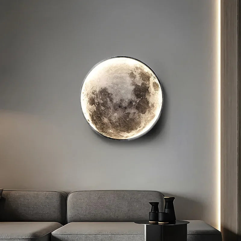 Light Luxury Modern Style Gray Moon Circular Porch Led Decoration Painting Luminous Light Painting Light Corridor End Mural - GlowMart