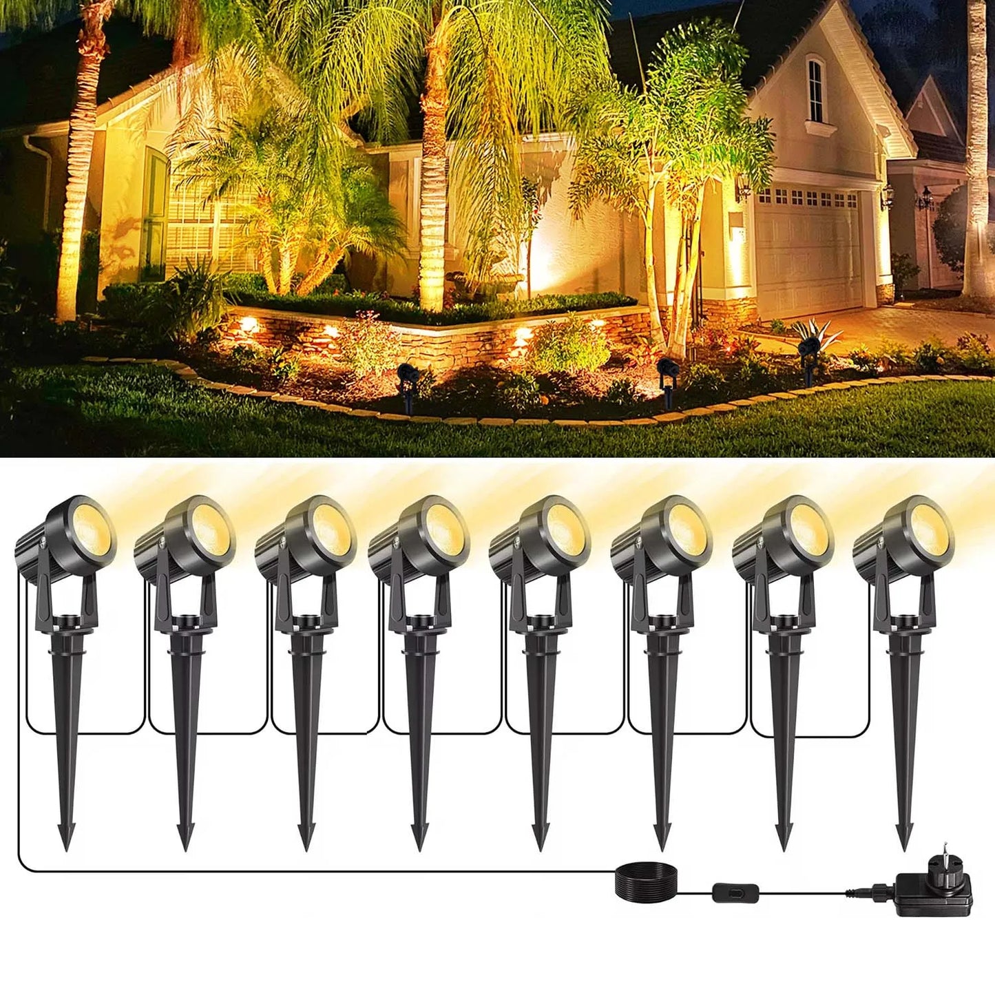4/6/8LEDS 3000K Outdoor Spotlight Landscape IP65 Low Voltage Garden Lighting for Tree 220V Pathway Yard Lawn Ground Spotlight