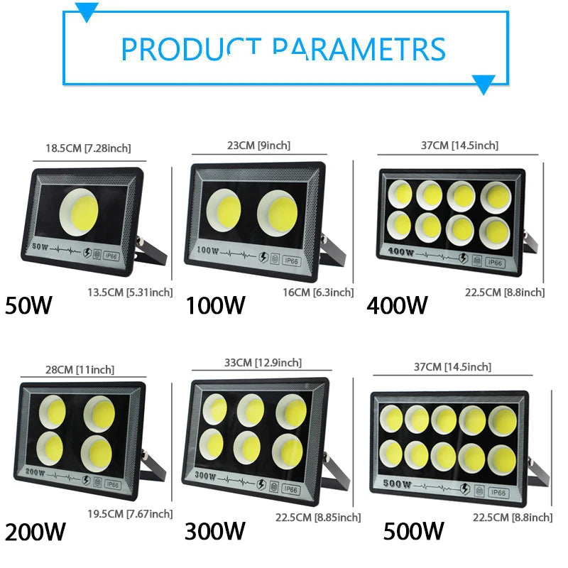 LED Floodlight 50W 100W 200W 300W 400W 500W 220V Spotlight IP65 Waterproof Lamp Led Outdoor Flood Light Garden Street Lamp - GlowMart