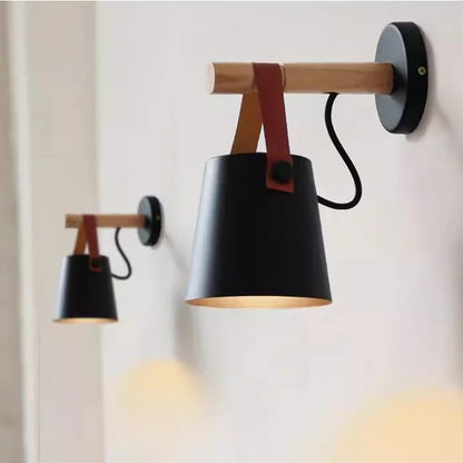 LED Bedside Wall Lamp Nordic Wood Leather Belt Hanging Sconces for Bedroom Study Living Room Modern Home Indoor Decorative Light