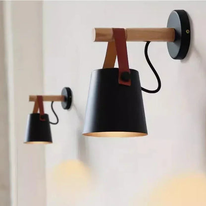 LED Bedside Wall Lamp Nordic Wood Leather Belt Hanging Sconces for Bedroom Study Living Room Modern Home Indoor Decorative Light