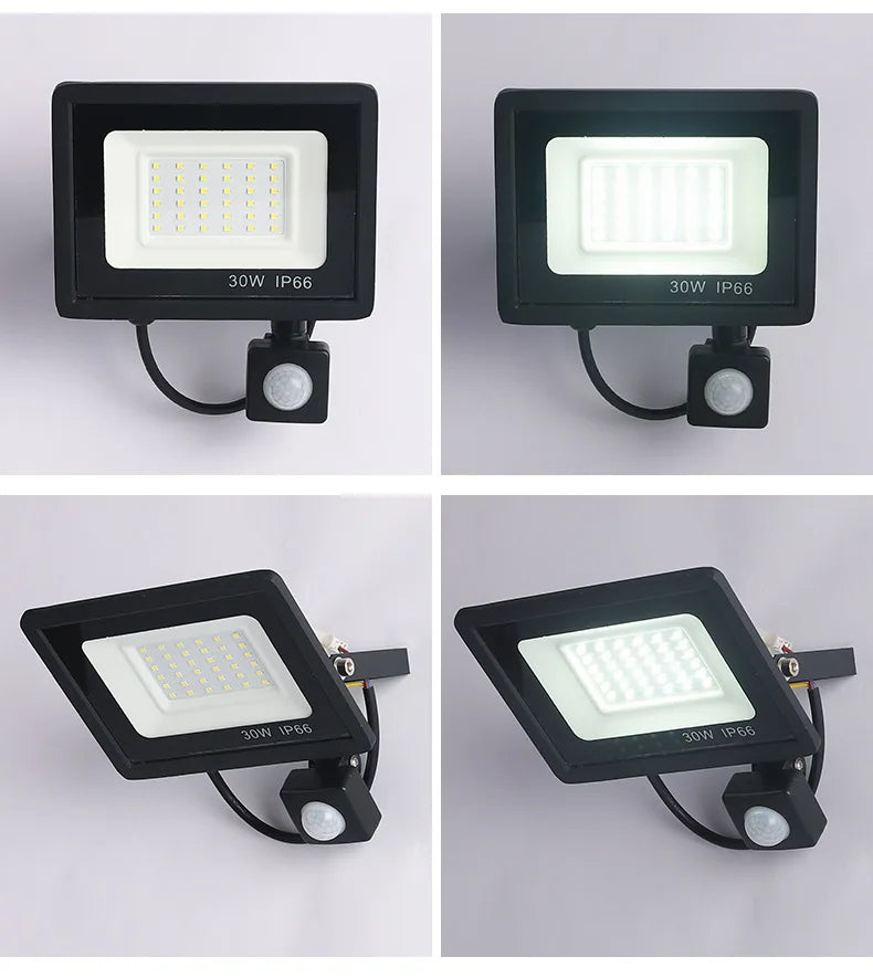 LED Floodlights 100W 50W 30W 20W 10W PIR Motion Sensor IP66 Waterproof LED 220V Hanging Exterior Outdoor Wall Lamp Spotlight - GlowMart