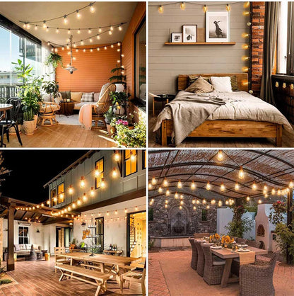 LED Outdoor String Light 12V Output Patio Lights with ST38 Vintage Plastic Bulb Waterproof Hanging String Lights for Backyard