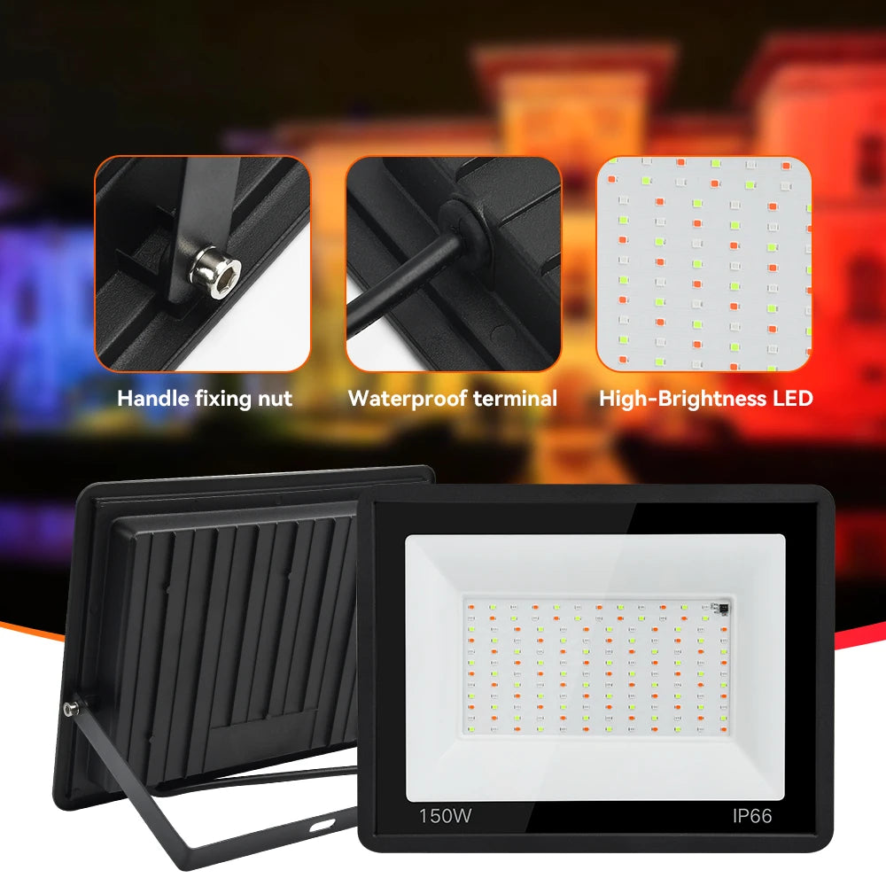 LED Floodlight Outdoor Remote-Controlled RGB Floodlights IP66 Waterproof Wall Spotlight Fountain Landscape Decorative Lights - GlowMart
