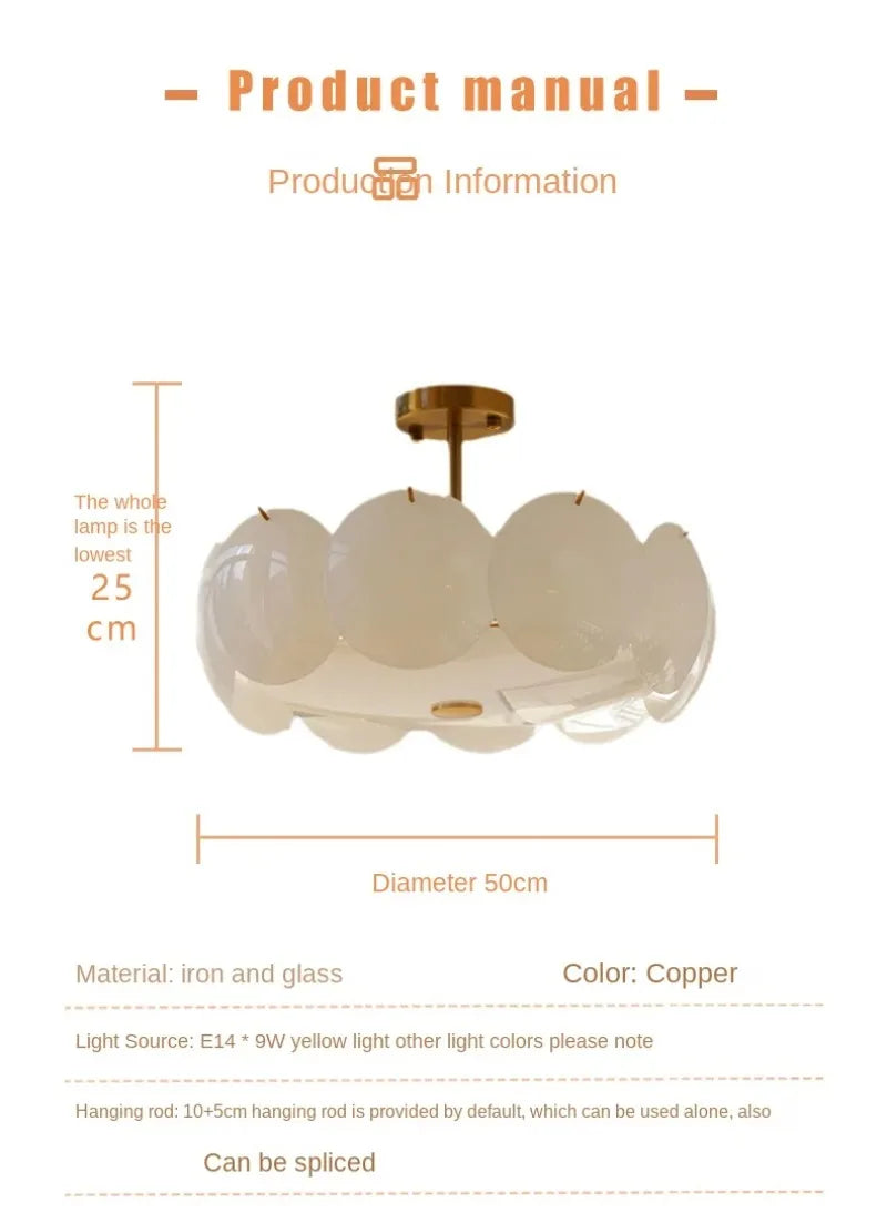 Glass Ceiling Light  Modern Minimalist Cream White Ceiling Chandeliers Living Room Dining Room Bedroom Light Home Decor E14