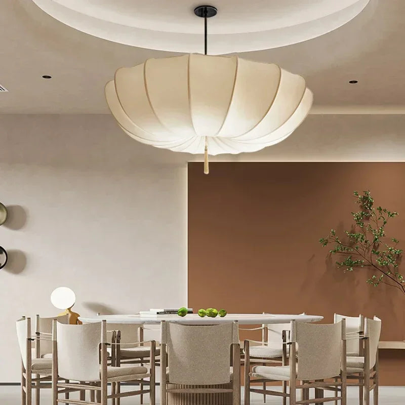 Artistic Fabric Pendant Light French Cream Style Bedroom Pendant Lamp Living Room Dining Room Decorative Lighting Fixtures - GlowMart