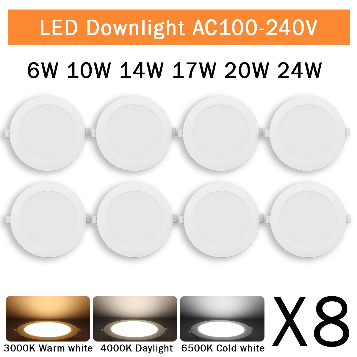 8 Pack Recessed Led Downlight 3 4 5 6 8 Inch 3000K 4000K 6000K Round Led Panel Light 110V 220V 230V for Home Indoor Lighting - GlowMart