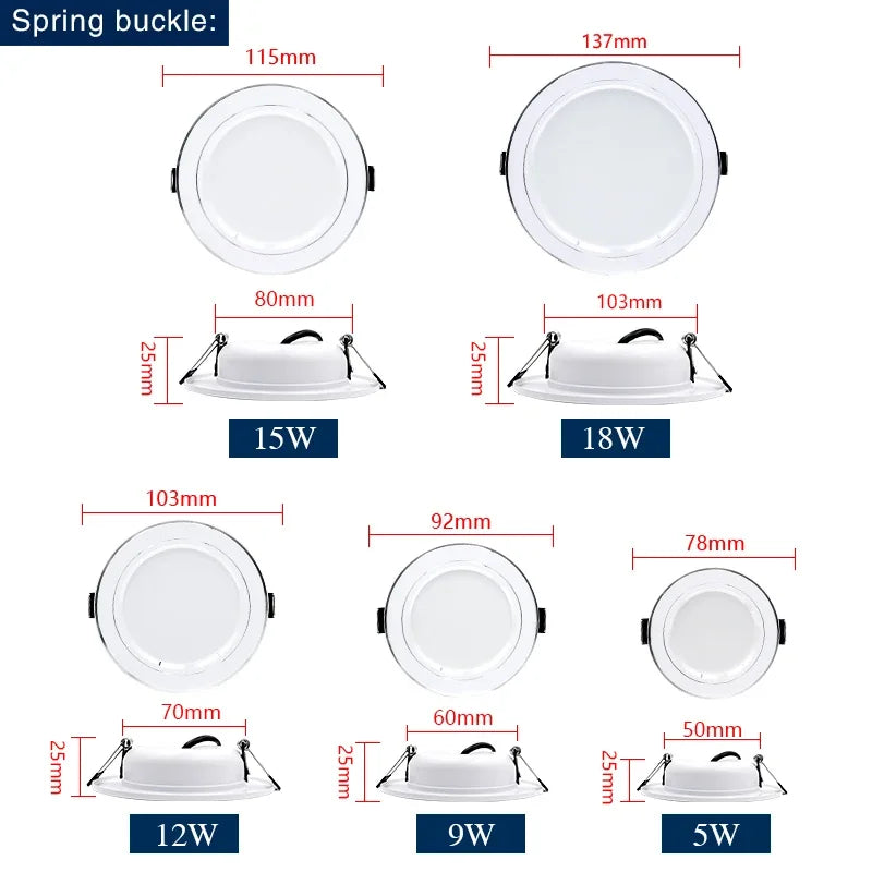 Led Downlight Recessed Round Ceiling Lamps DC 12V 24V AC110V 220V 5W 9W 12W 15W 18W Spotlight For Home Decor Living Room - GlowMart